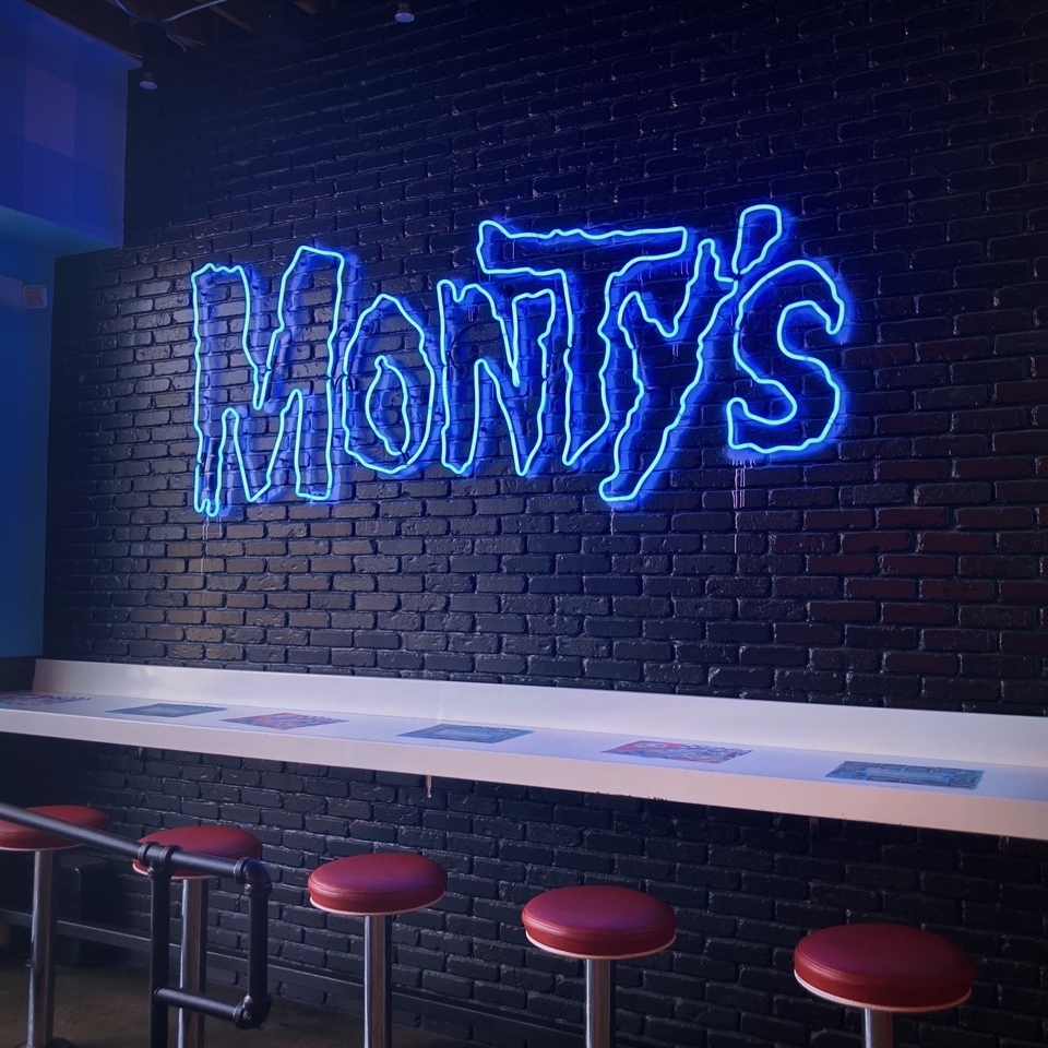 Neon sign inside Monty's Good Burger